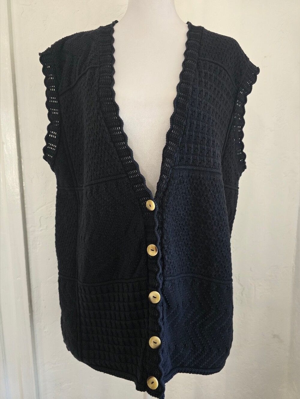 Vintage Carole Rogers Navy Blue Knit Button-Front Sweater Vest